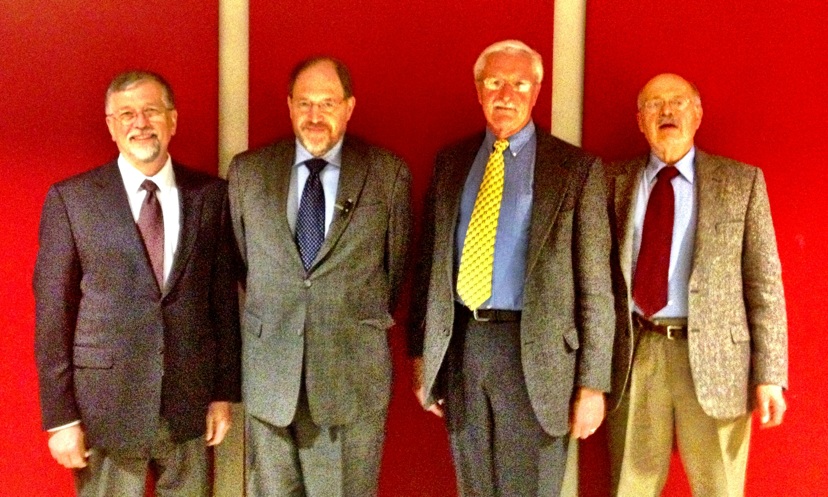 Photo of President Engstrom, James Galbraith, Richard Drake, and one other